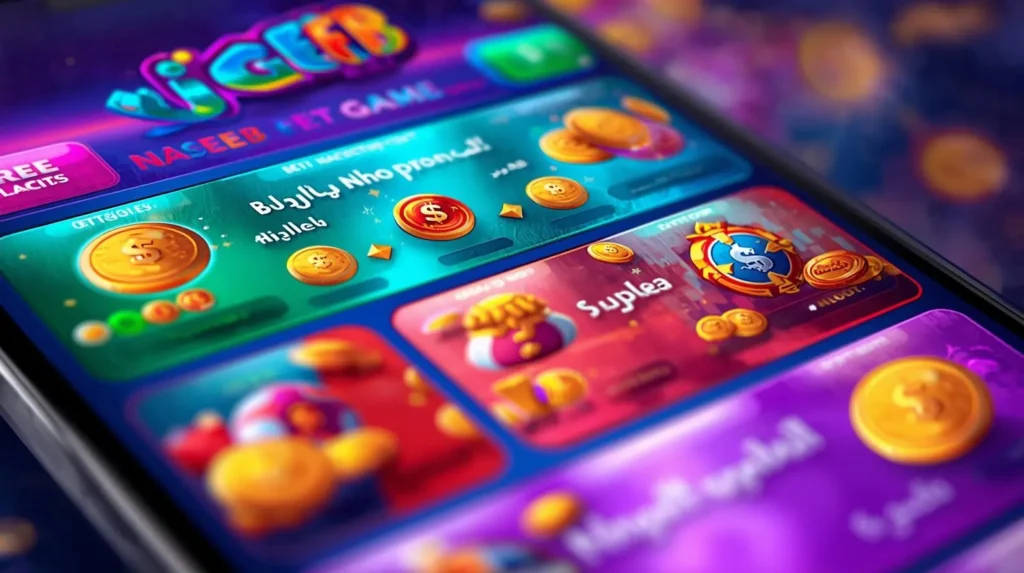 Colorful gaming screen with multiple play options