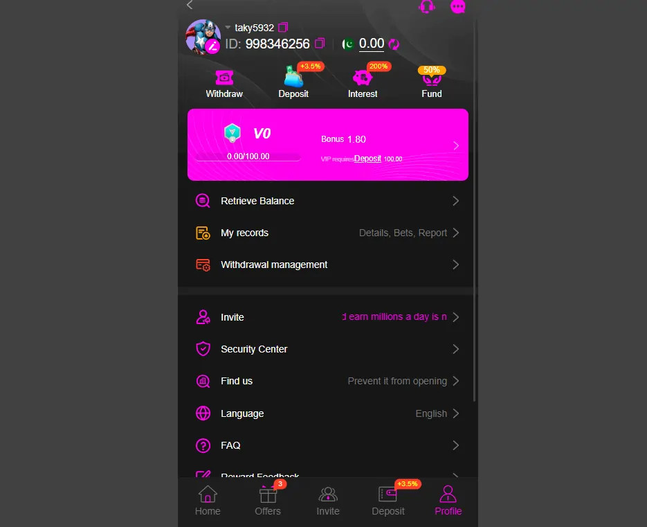 Casino games interface with slots, poker and aviator