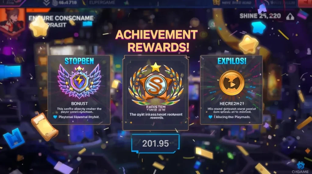 Reward icons and achievement badges on mobile screen