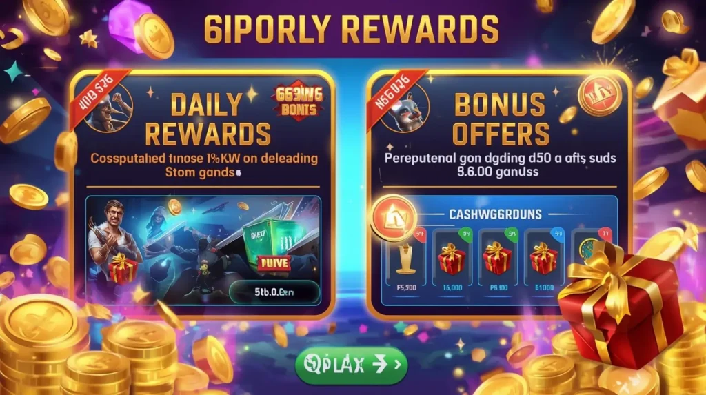 Bonus wheel and reward icons with coins and gift visuals