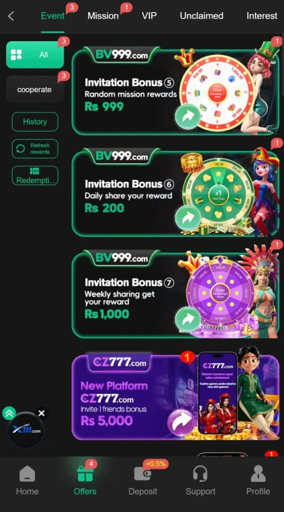 Daily login bonus and rewards in mobile casino game