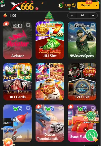 Mobile casino app interface with demo mode and bonuses