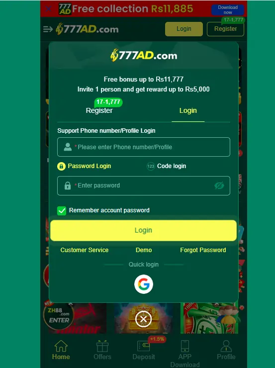 777AD app download display