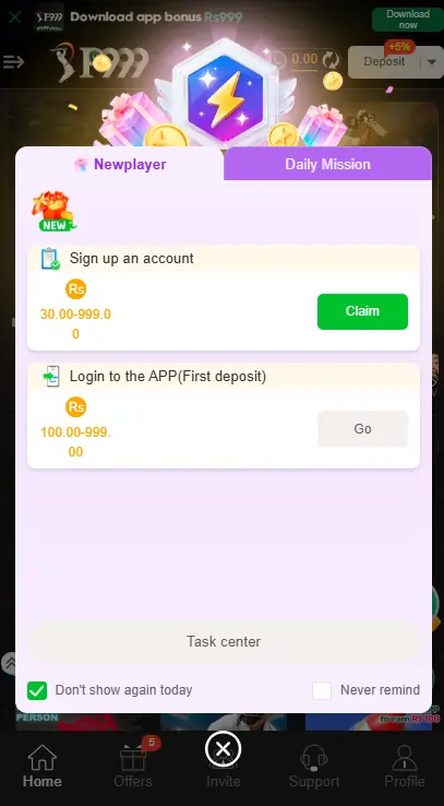 P999 Game bonus screen