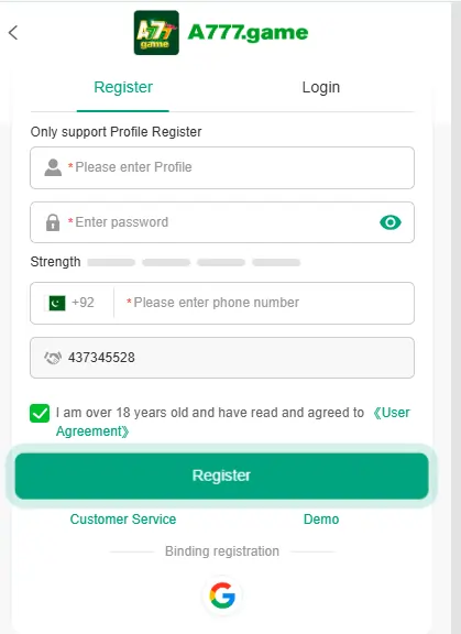 earning game app login screen