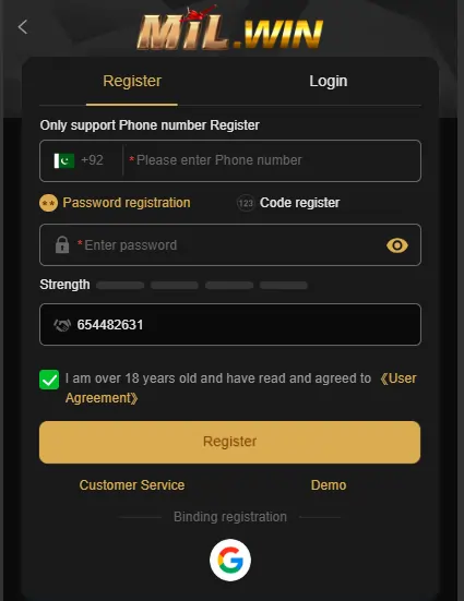 online earning game login screen