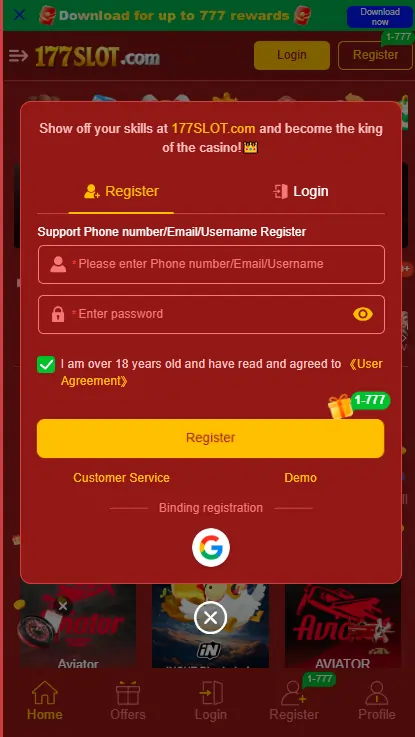 Download and Register to 777sots Game