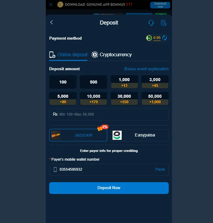 U7777 Game payment methods