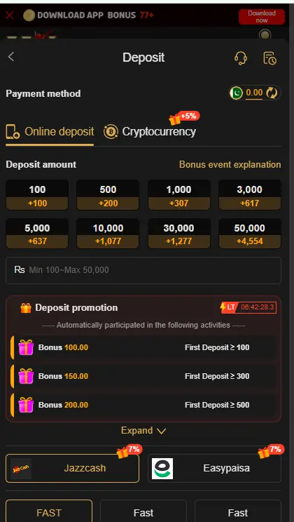 92 Pkr Game deposit and withdrawal