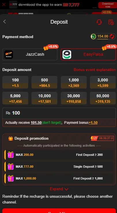 JazzCash EasyPaisa deposit