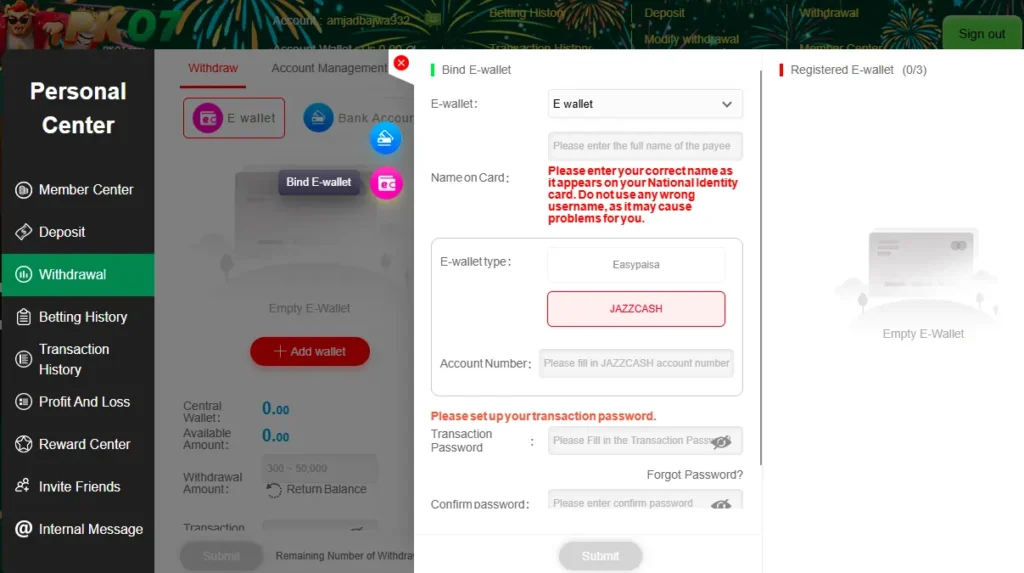 PK07 Game Payment Methods