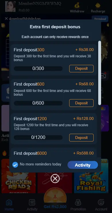 daily bonus earning game