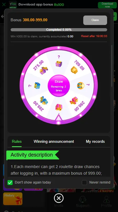 Claim daily bonus and VIP rewards to boost earnings.