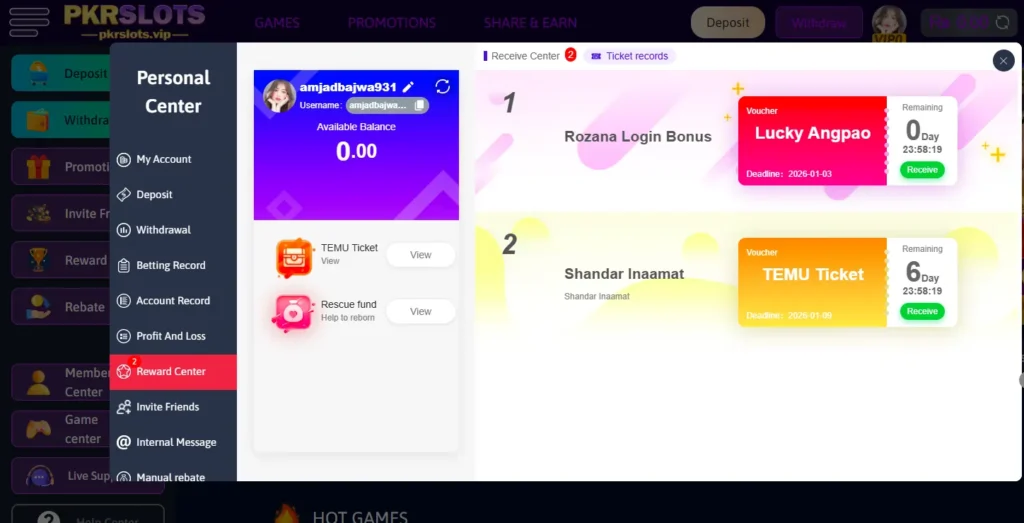 PKR Slots daily rewards