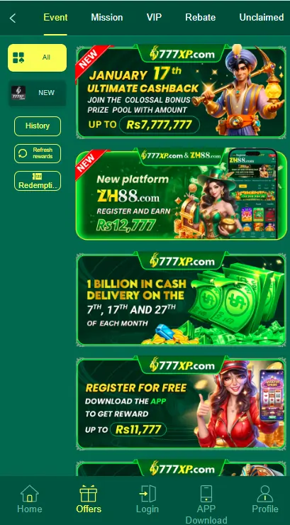 Daily bonus rewards 777XP