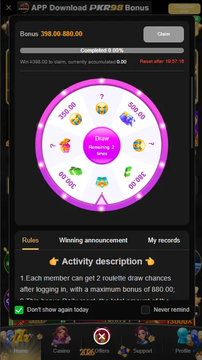 pkr98 Game daily bonus