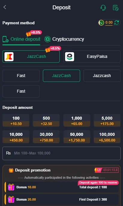 JazzCash EasyPaisa deposit
